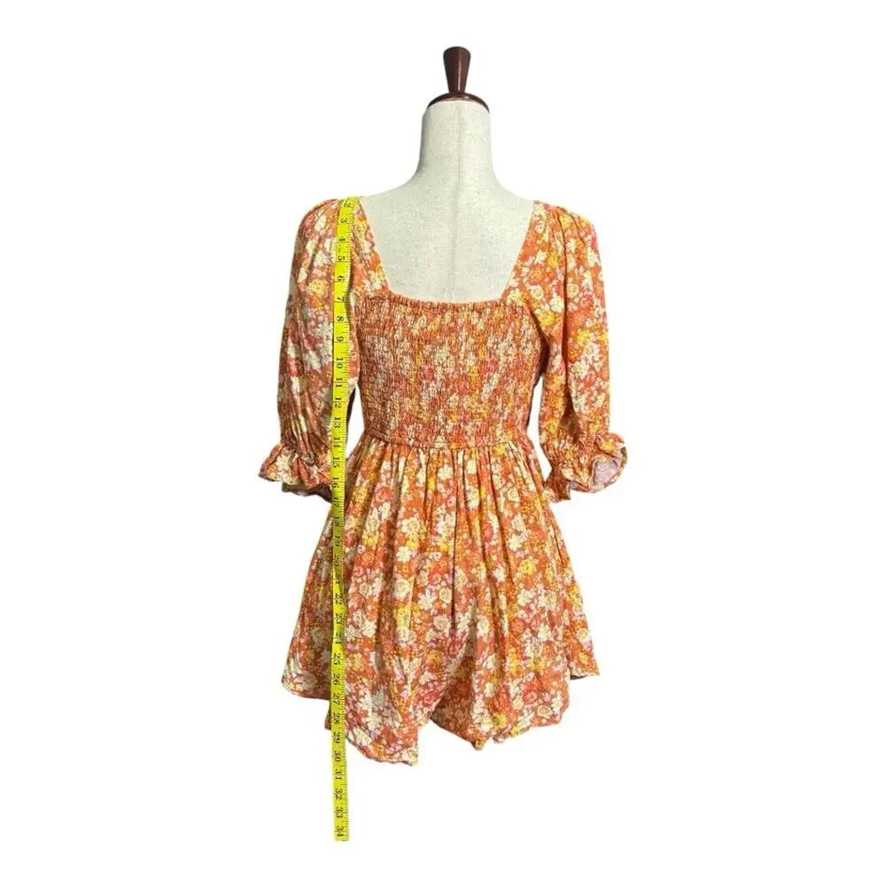 Free People Orange Floral Romper Size Small HH0646